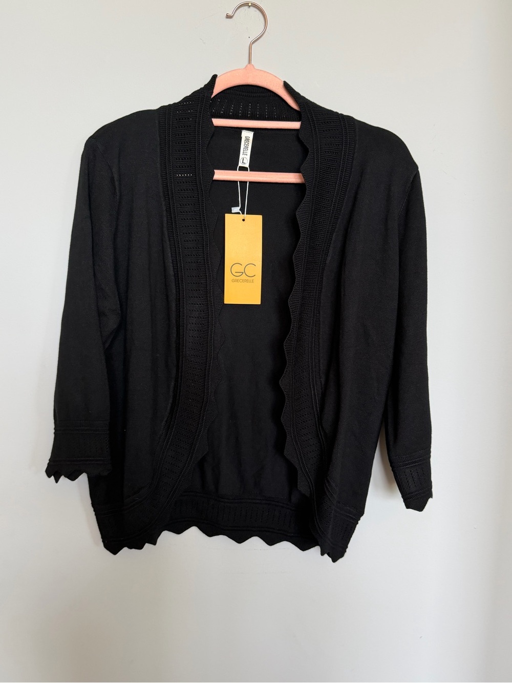 GC Collection Black Open-Front Scalloped-Edge Women's Cardigan